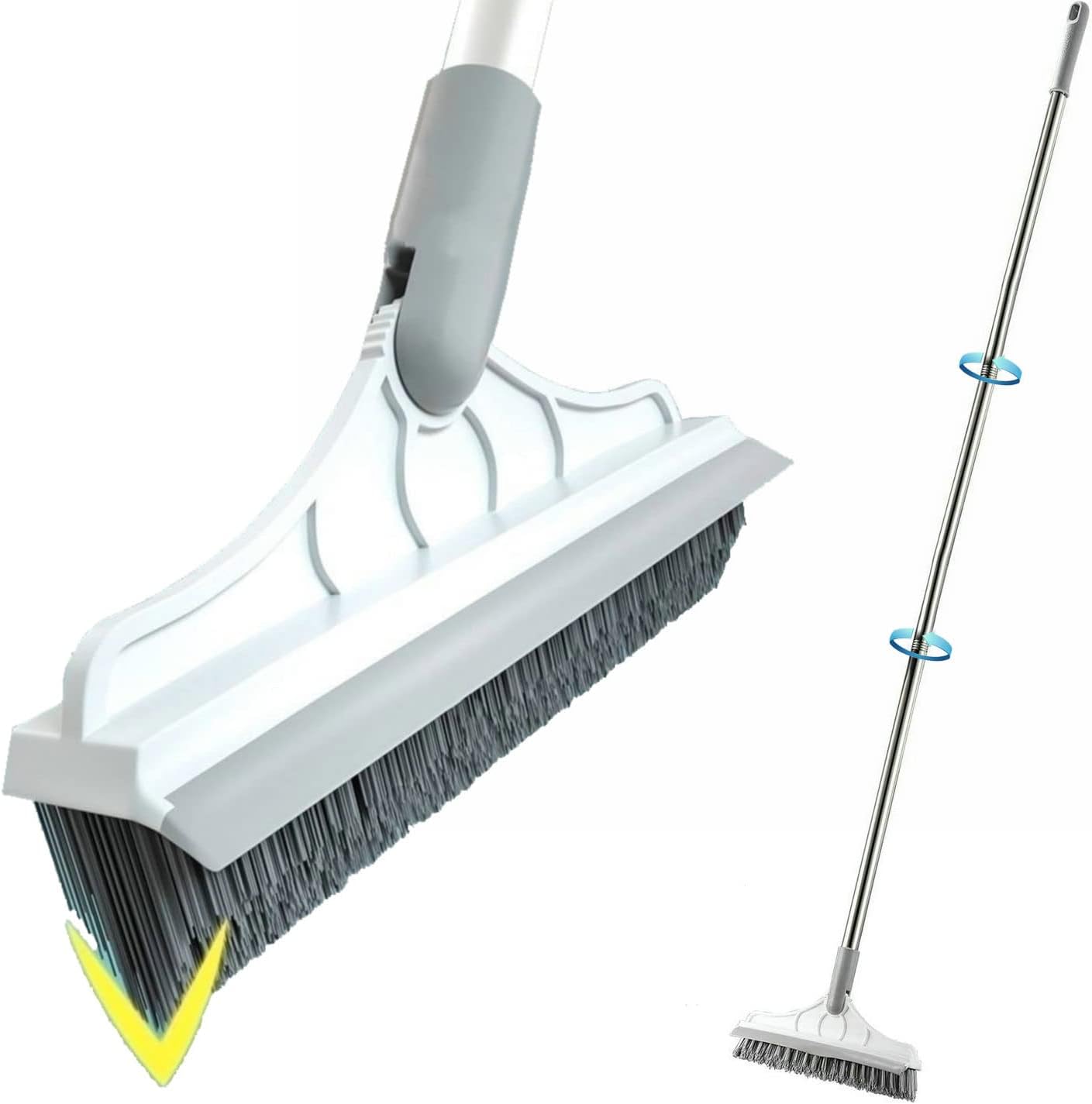 2 in 1 Cleaning Scrub Brush Grout Brush Scrapee 3 Poles 47.6'' Floor Scrub Brush with Long Handle V-Shape Stiff Bristle Brush Scrubber with Squeegee 120°Rotate Shower Scruber for Bathroom Glass