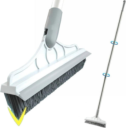 2 in 1 Cleaning Scrub Brush Grout Brush Scrapee 3 Poles 47.6'' Floor Scrub Brush with Long Handle V-Shape Stiff Bristle Brush Scrubber with Squeegee 120°Rotate Shower Scruber for Bathroom Glass