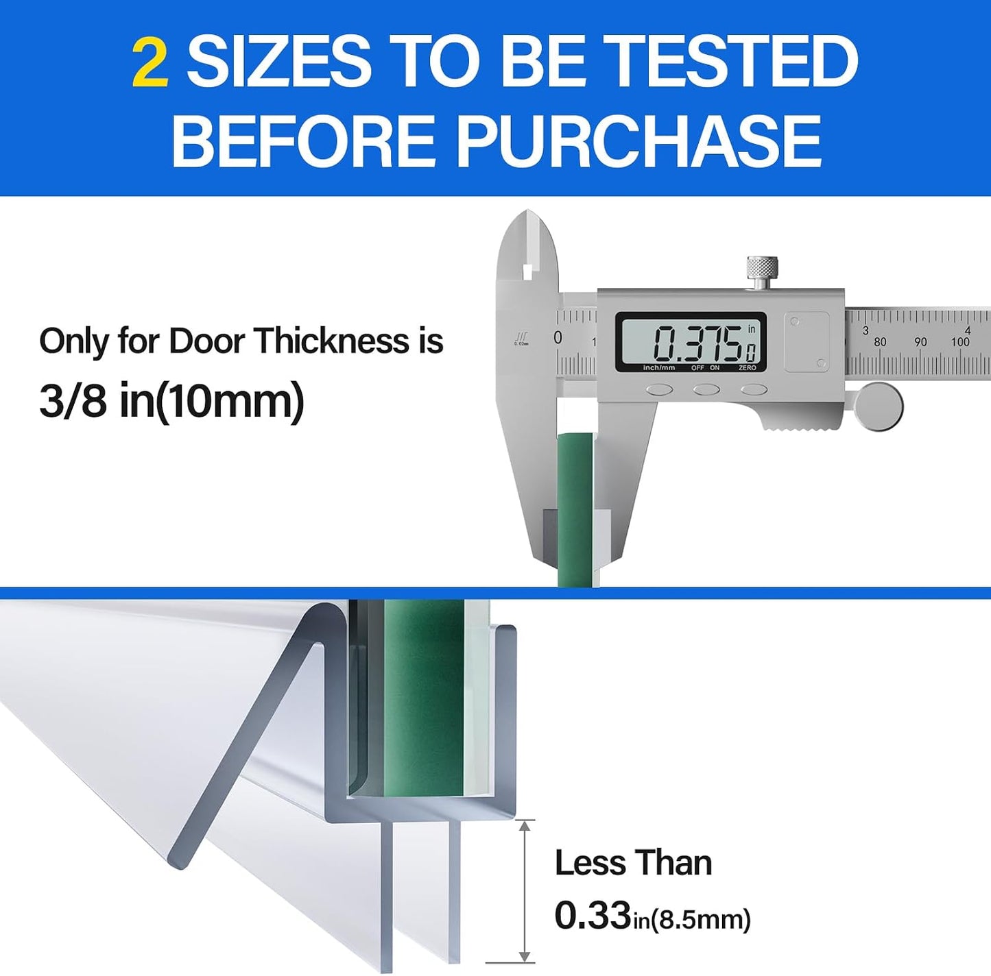 Yecaye 3 Pack 3/8" x 39" Shower Door Bottom Seal Strip, Shower Door Sweep | Shower Door Sweep for 3/8'' (10mm) Doors, Frameless Glass Shower Door Seal Strip Stop Shower Leaks and Create a Water Barrier