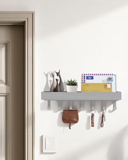Key Holder Wall Mount Magnetic Adhesive, Key Hooks Rack with Shelf | Key Hanger with Mail Organizer for RV Camper Fridge Living Room Decor, Home Essentials, Black