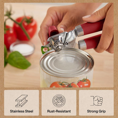 GORILLA GRIP Original Model Stainless Steel Smooth Edge Manual Can Opener and Bottle Openers, US Designed, Comfortable Handle, Oversized Handheld Turn Knob, Multifunctional Kitchen Tool, Gray
