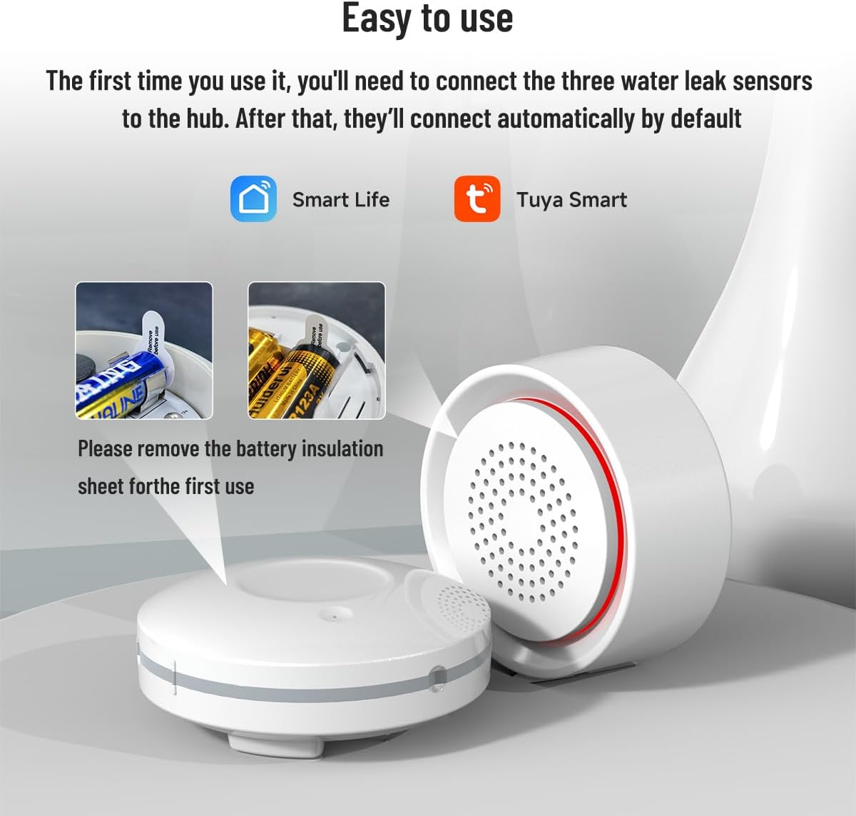 Water Leak Detector Kit for Home, GreenVation 3 Smart WiFi Water Sensor Alarm with App Alerts, 1 Base Station with 100dB Adjustable Alarm, RF 300m/984ft for Basement, Bathroom, Laundry
