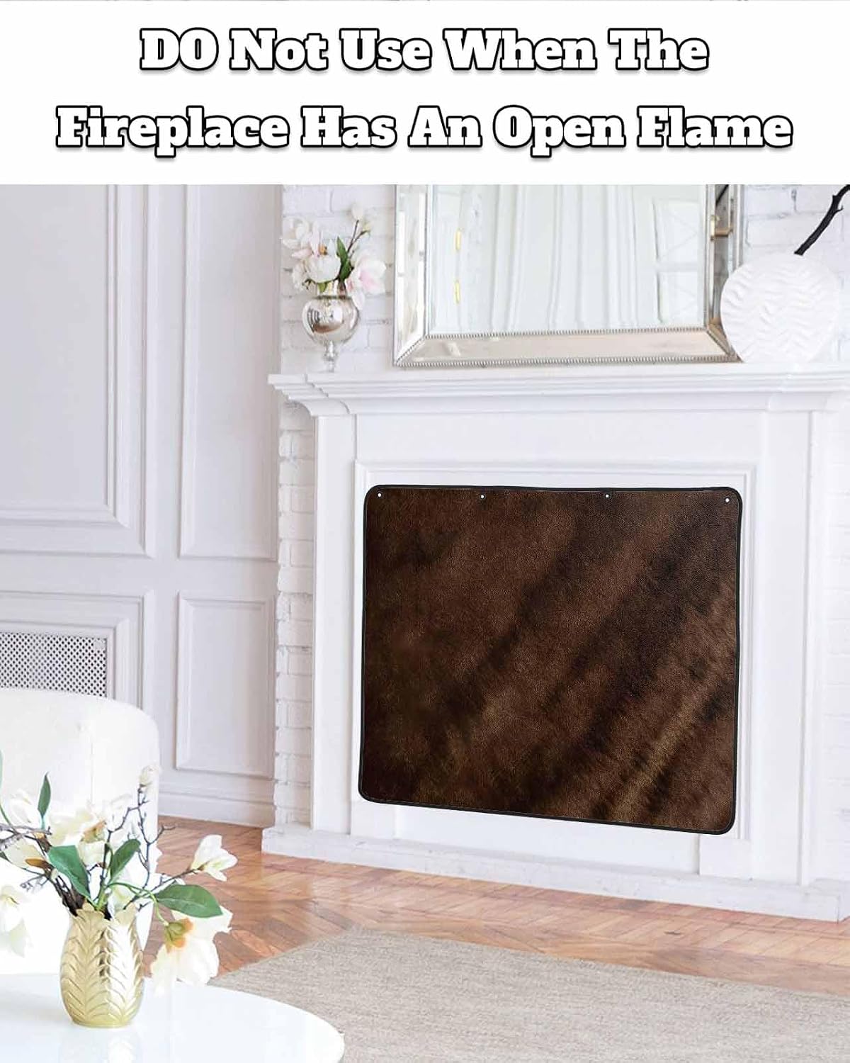 Rustic Wood Magnetic Fireplace Cover, Fireplace Draft Blocker, Brown Wooden Planks Farmhouse Vintage Fireplaces Blanket for Heat Loss/Cold Air, Fireplaces Draft Stopper Cover for Inside 39"x32"