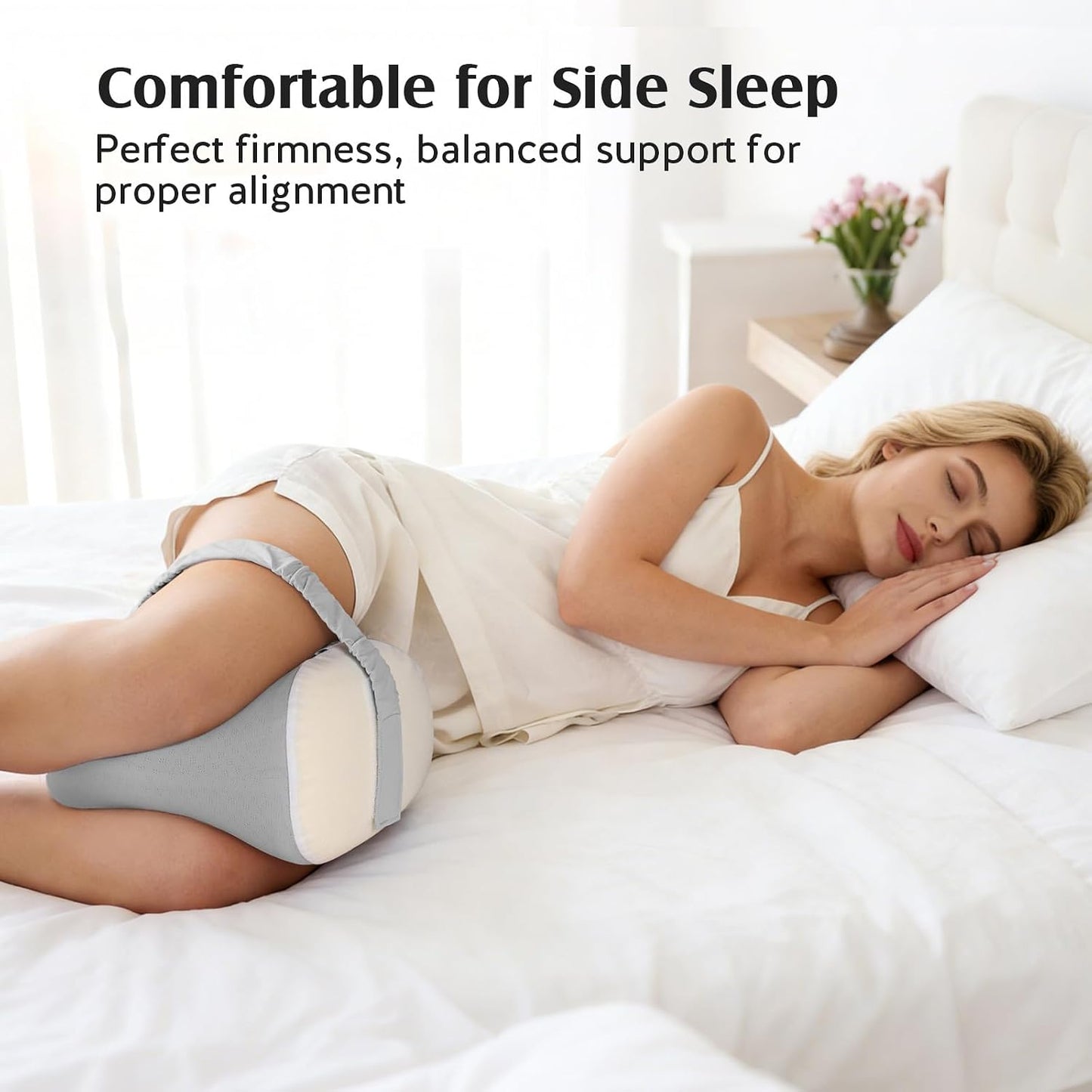 YFONG Knee Pillow for Side Sleepers, Memory Foam Leg Pillow, Blue | Adjustable & Detachable Strap, Ergonomic Support for Back, Hip, Knee, Sciatica Pain