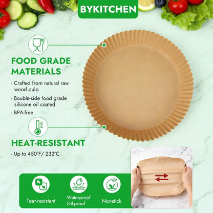 BYKITCHEN 300PCS Small Disposable Air Fryer Liners for 2 to 5QT Airfryer, Round Air Fryer Parchment Paper Liners, Compatible with Ninja AF101 4 QT, CHEFMAN 2 QT, Cosori 2.1QT, Dash 2.6 Quart & More