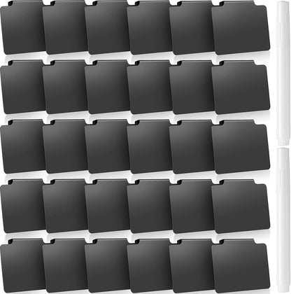 32 Pieces Basket Labels Clip Set, Include 30 Kitchen Clip Label Holder Removable PVC Bin with 2 Chalk Marker for Basket Pantry Organization Box (White Label Clip, Black Pen)