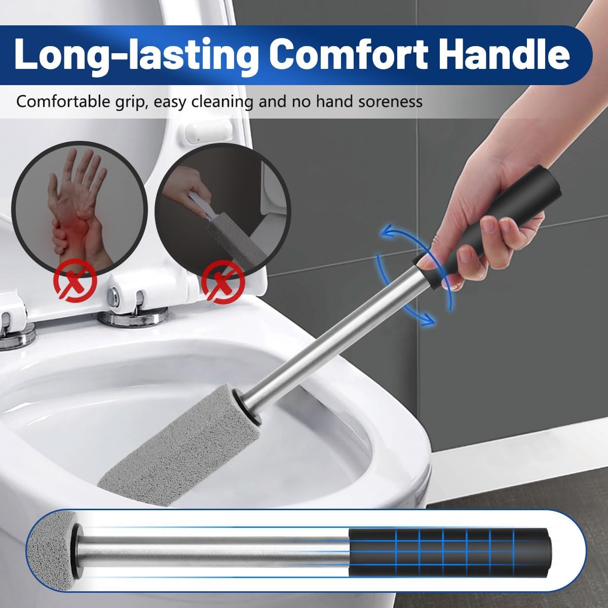 2 Pack Pumice Toilet Cleaner,16.14in Long Handle Toilet Scrubber | 2-pack natural pumice set. Removes hard water, rust & limescale. Safe for toilet, tub, tile, sink & BBQ. 16.14" handle