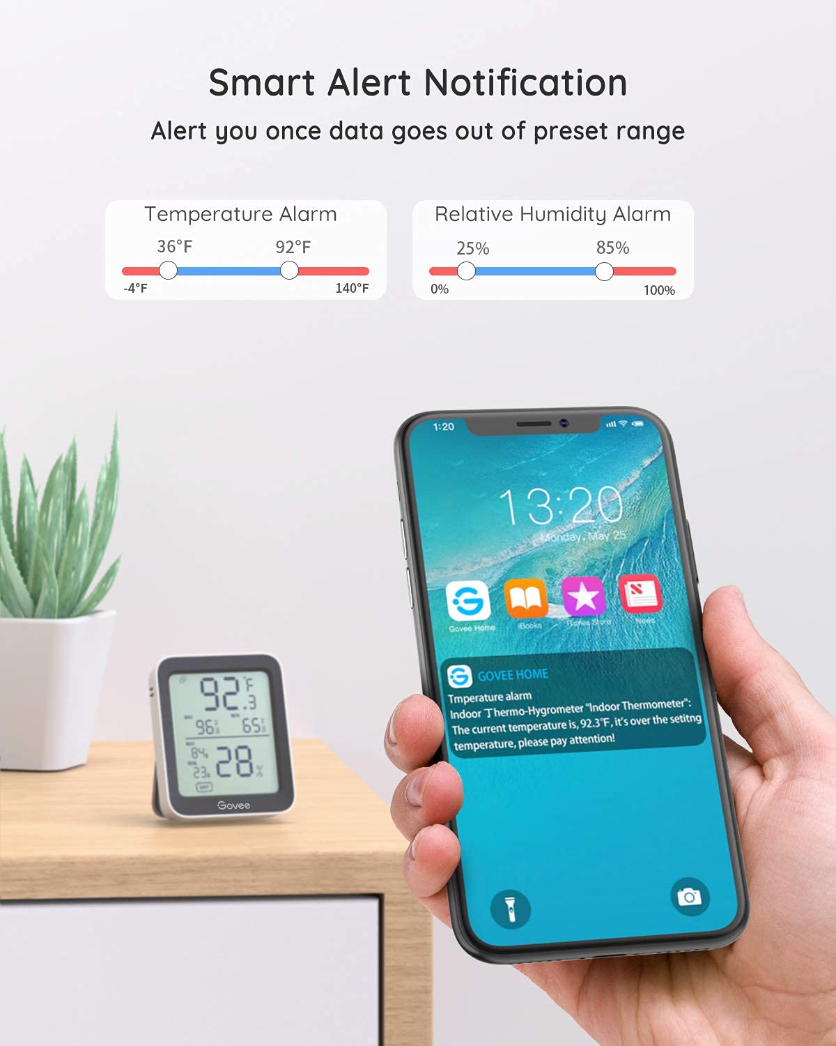 Govee Indoor Hygrometer Thermometer H5075 with Bluetooth App Control | Room Temperature Humidity Meter, 164ft Remote Monitor, Smart Alerts, 2 Years Data Storage Export, for Bedroom Wine Cellar