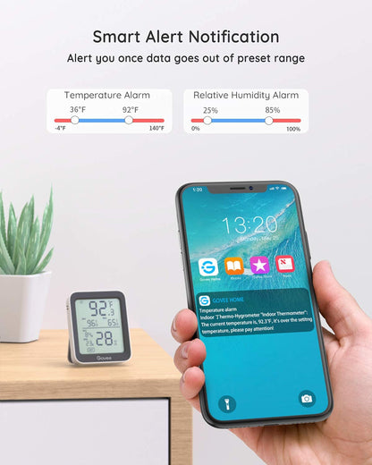 Govee Indoor Hygrometer Thermometer H5075 with Bluetooth App Control | Room Temperature Humidity Meter, 164ft Remote Monitor, Smart Alerts, 2 Years Data Storage Export, for Bedroom Wine Cellar