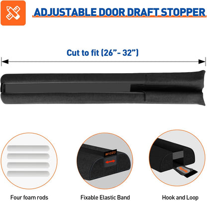 MAGZO Under Door Draft Stopper, 36 Inch Adjustable Door Gap Filler, Gray | Dual-Sided Soundproof Door Sweep for Blocking Noise Cold Air, Smoke, Dust & Light – Easy Install, Energy Saving, Washable