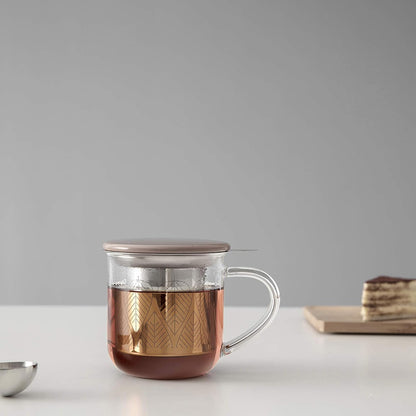 VIVA Minima Balance Glass Tea Cup with Infuser and Lid, 17oz, Clear Bamboo
