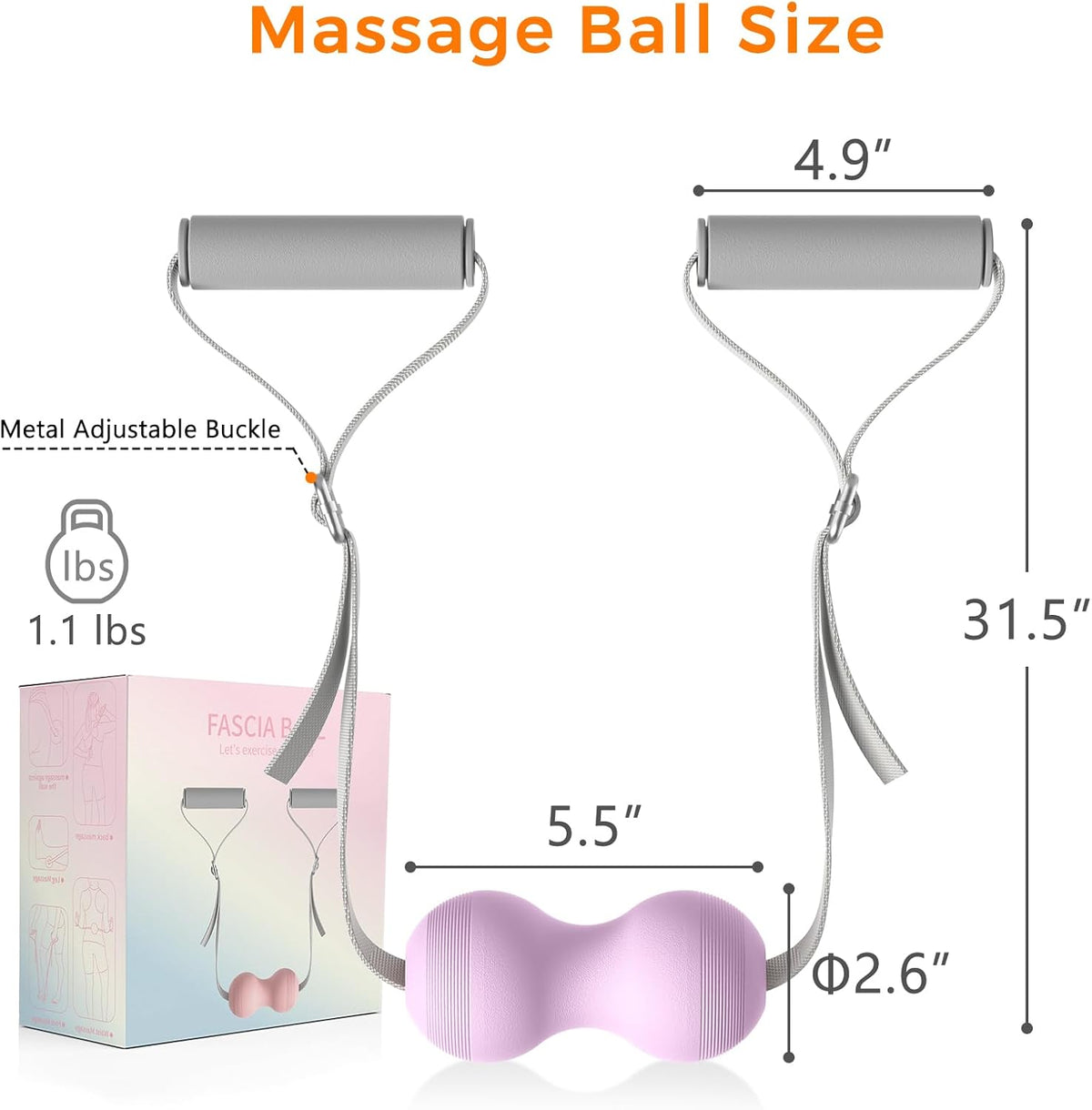 VICSKY Peanut Massage Ball with Handles & Pull Strap - Dual Trigger Point Therapy for Feet, Legs, Neck, Muscle Pain Relief, Myofascial Roller with Adjustable Strap (Pink)