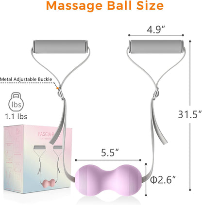 VICSKY Peanut Massage Ball with Handles & Pull Strap - Dual Trigger Point Therapy for Feet, Legs, Neck, Muscle Pain Relief, Myofascial Roller with Adjustable Strap (Pink)