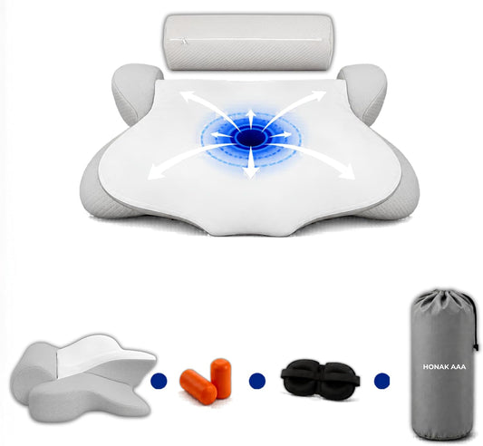 2 in 1 Pillow, Ergonomic Contour Neck Pain Relief Cervical Butterfly, Arm Rest, Detachable Neck Support Roll Traction Pillow, Cooling Gell Memory Foam, Side Back Stomach Sleepers
