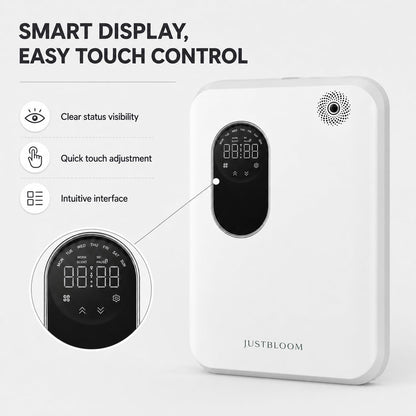 JUSTBLOOM Hotel Essential Oil Diffuser, Waterless Fragrance Diffuser | Up to 4000 Sq Ft: Smart App Control, Cold Air Diffusion, ,360° Ambient Light, Auto Shut-Off, Premium Aluminum Design