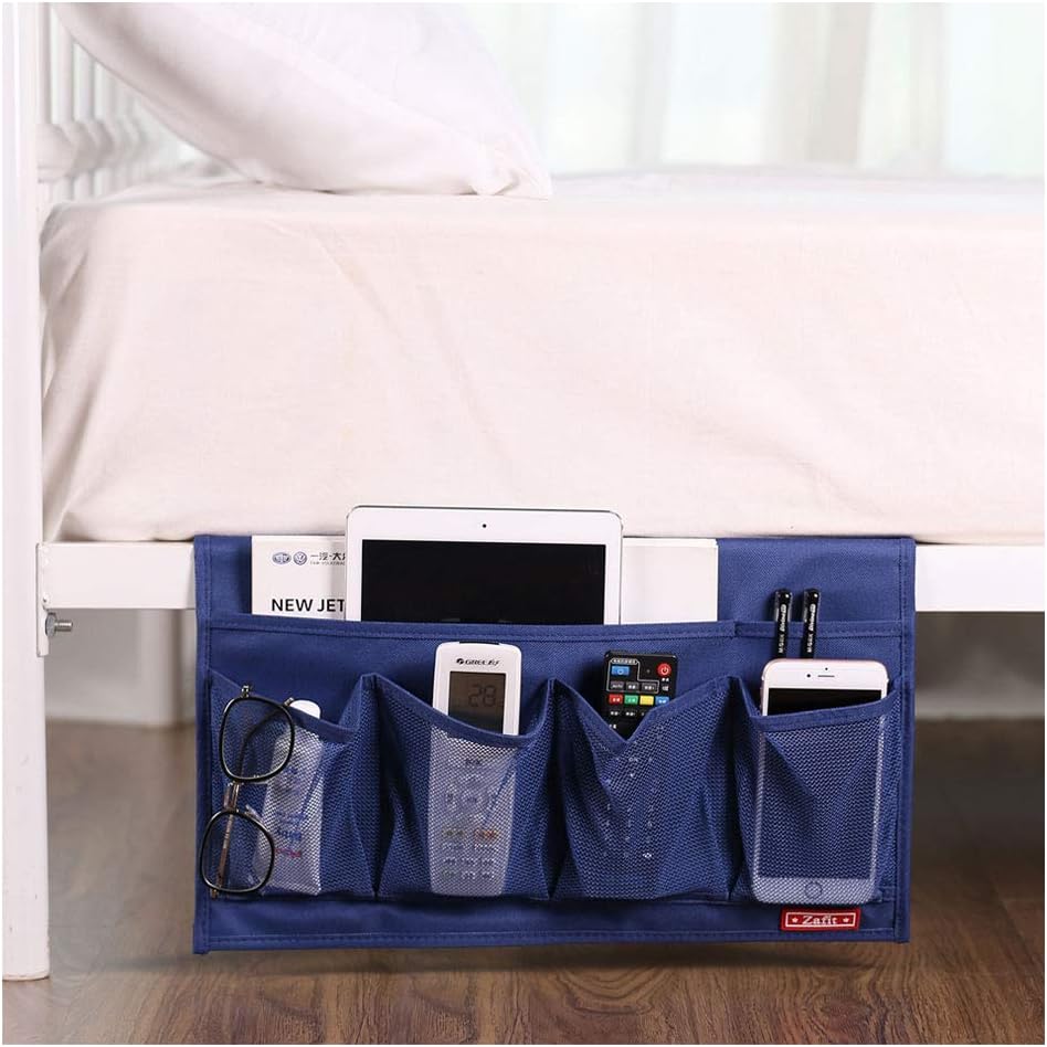 Zafit 5 Pockets Bedside Caddy, Bedside Storage Organizer for Water Bottles, Magazines, Phone, Glasses (5 Pockets-Grey)
