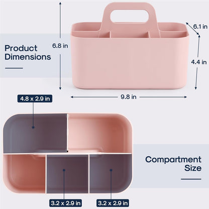 Multiuse Caddy Organizer with Handle, Portable Divided Plastic Tote Bin - Art Craft, Stationary Pen Marker Crayons, Makeup Hair Supplies Storage - Bathroom, Classroom, Dorm, Office, Desk Holder - Grey
