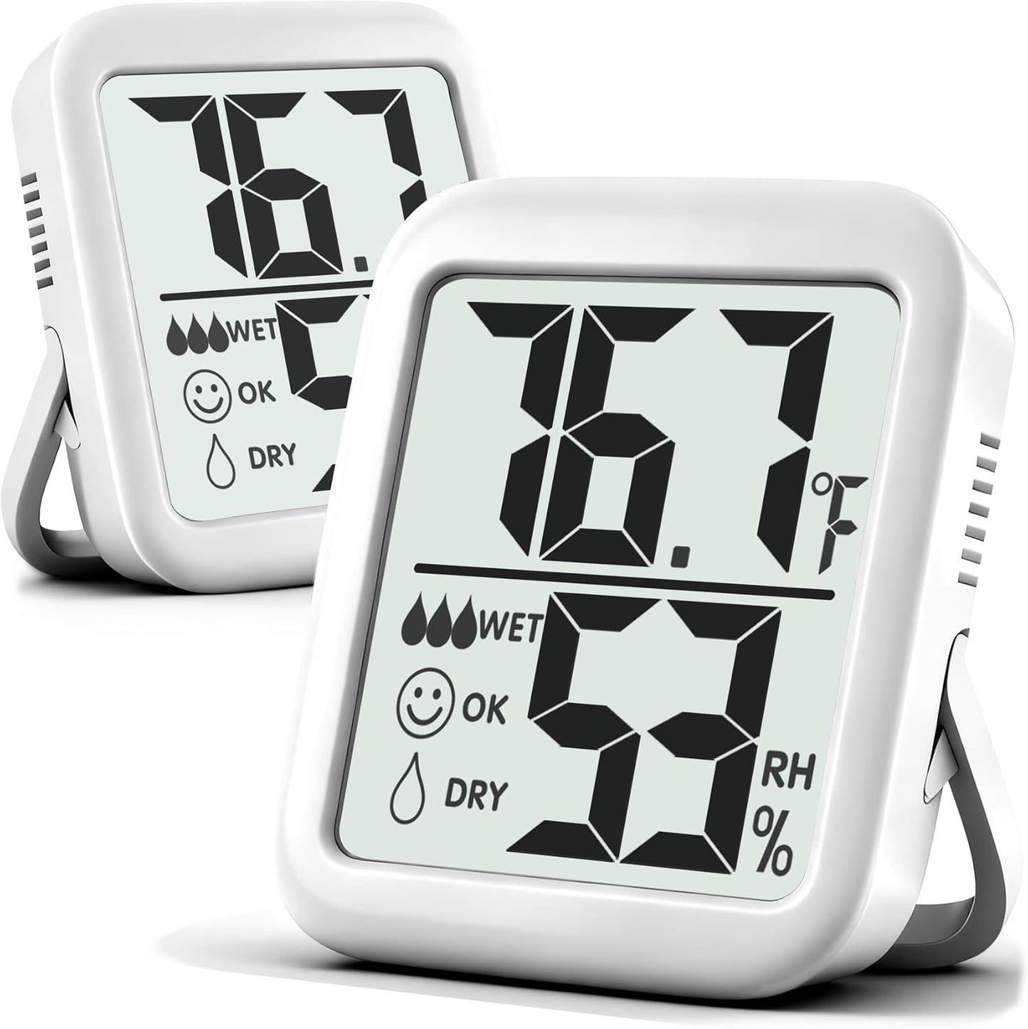 2 Pack Room Thermometer Indoor Hygrometer | Monitor Temperature & Humidity, Accurate, Fast Read, Easy To View, Magnetic/Kickstand/Hanging, ℉/℃, w/ Battery, Compact