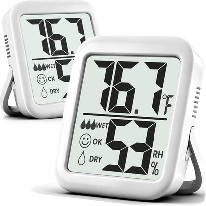 2 Pack Room Thermometer Indoor Hygrometer | Monitor Temperature & Humidity, Accurate, Fast Read, Easy To View, Magnetic/Kickstand/Hanging, ℉/℃, w/ Battery, Compact
