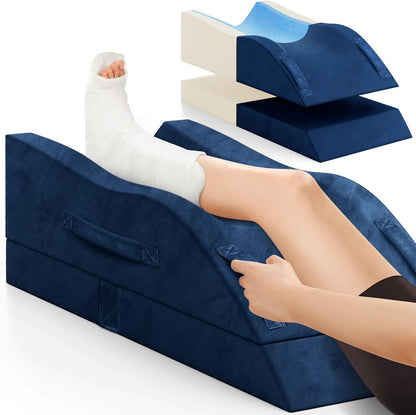 TranquilRelax Leg Elevation Pillow for After Surgery, Wedge Pillow, Grey | Single-leg design, adjustable height, U-shaped cradle, supportive memory foam, washable cover, leg elevation for swelling
