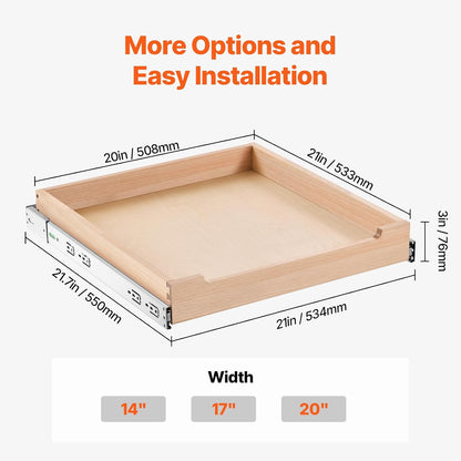 VEVOR Pull Out Cabinet Organizer, 14"W x 21"D Cabinet Drawer, Soft Close Slide out Shelf, Heavy-Duty Sliding Wood Drawer, Bottom Mount Size（14.5"W x 23"D）and Side Mount Size（15"W x 23"D） | Heavy-Duty Sliding Shelf with Bottom or Side Mounting for