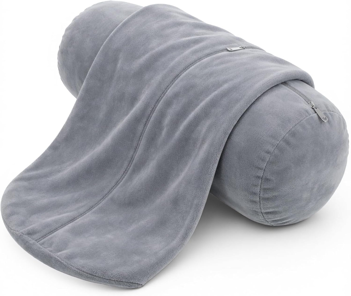 2Pcs Cervical Neck Roll Pillow Cover, Pillow Case with Zipper Round Pillowcovers Cylinder Soft Bolster Pillow Cover for Bedroom Living Room, 16 x 6 Inch (Only Pillow Covers, No Filler, Gray)