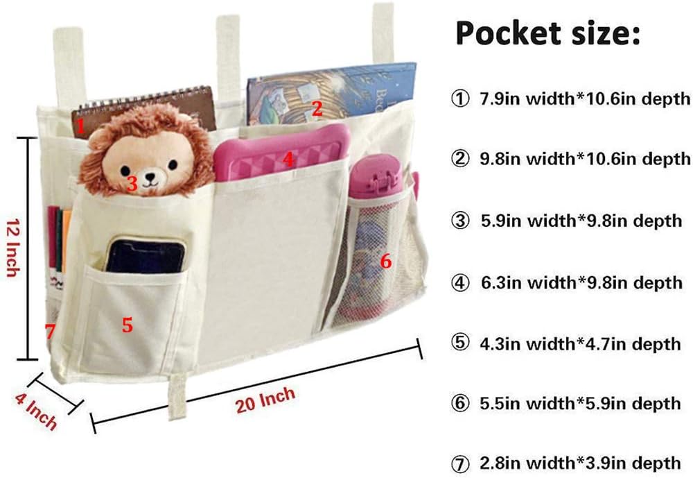 Sugaroom Bedside Storage Caddy, Bunk Bed Organizer Bed Storage Pocket Bedside Organizer Hanging Bed Storage Caddy for College Dorm Room, Hospital Bed Rails, Baby Bed, Camp