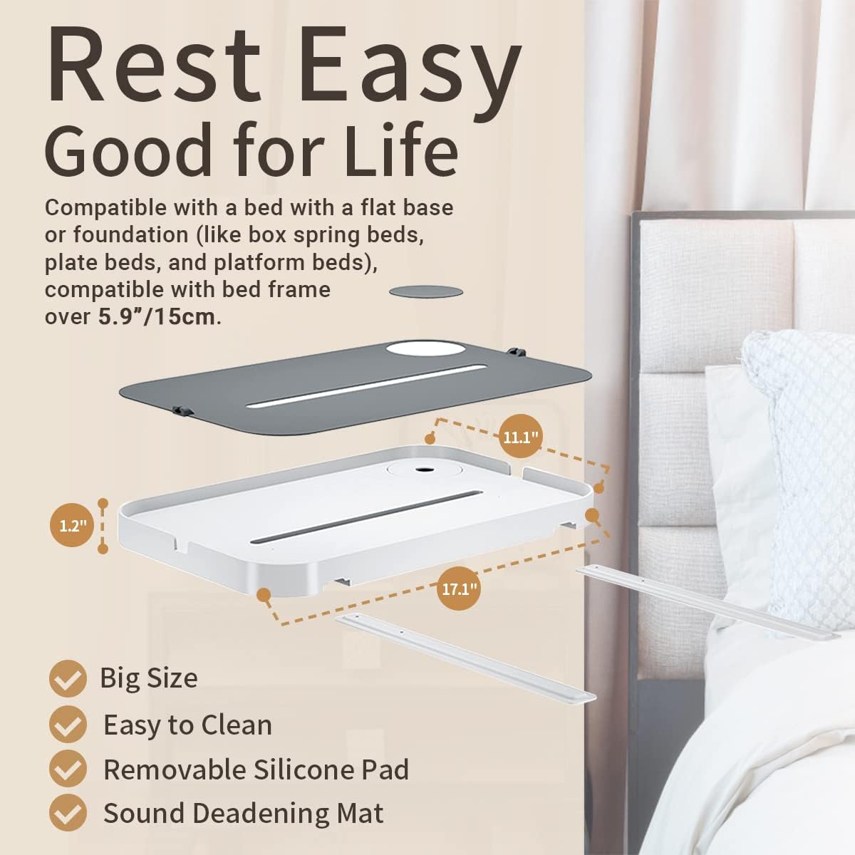 KIWIFOTOS Raised Bedside Shelf for Bed Tray Table Under Mattress