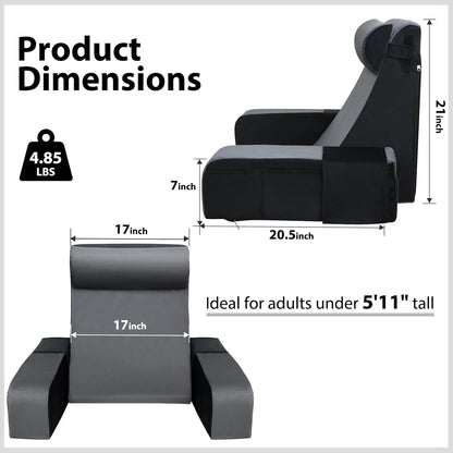 Vekkia 21" Reading Pillow for Bed with Adjustable Arms and XL Side Pockets | 60° Wedge Back Support, Washable Cover, Support Chair for TV, Gaming, Working, Nursing, Recovery in Bed & Floor, Black/Gray