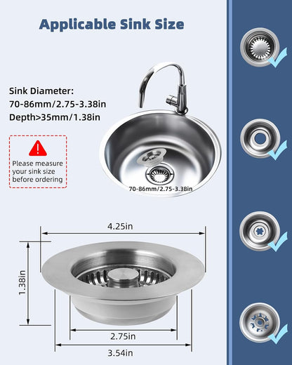 Universal 3 in 1 Kitchen Sink Drain Strainer Stopper Combo, Matte Black | Stainless Steel Shell Pop Up Sink Stopper for US Standard 3-1/2 inch Drain Filter, Anti-Clog and Easy Clean