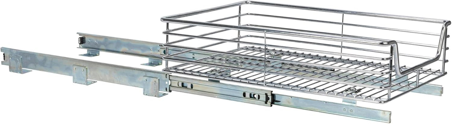 Household Essentials Glidez Multipurpose Chrome-Plated Steel Pull-Out/Slide-Out Storage Organizer for Cookware and Bakeware - 2-Tier Design - Fits Standard Size Cabinet or Shelf, Chrome