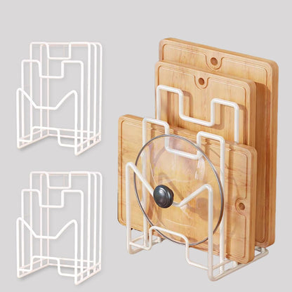 Multifunctional Cutting Board Organizer, Cutting Board Holder Rack Baking Cookie Pan Sheets Cooling Racks Storage Stand for Kitchen Cabinet -Divided Holder with 4 Slots (2PS Black)