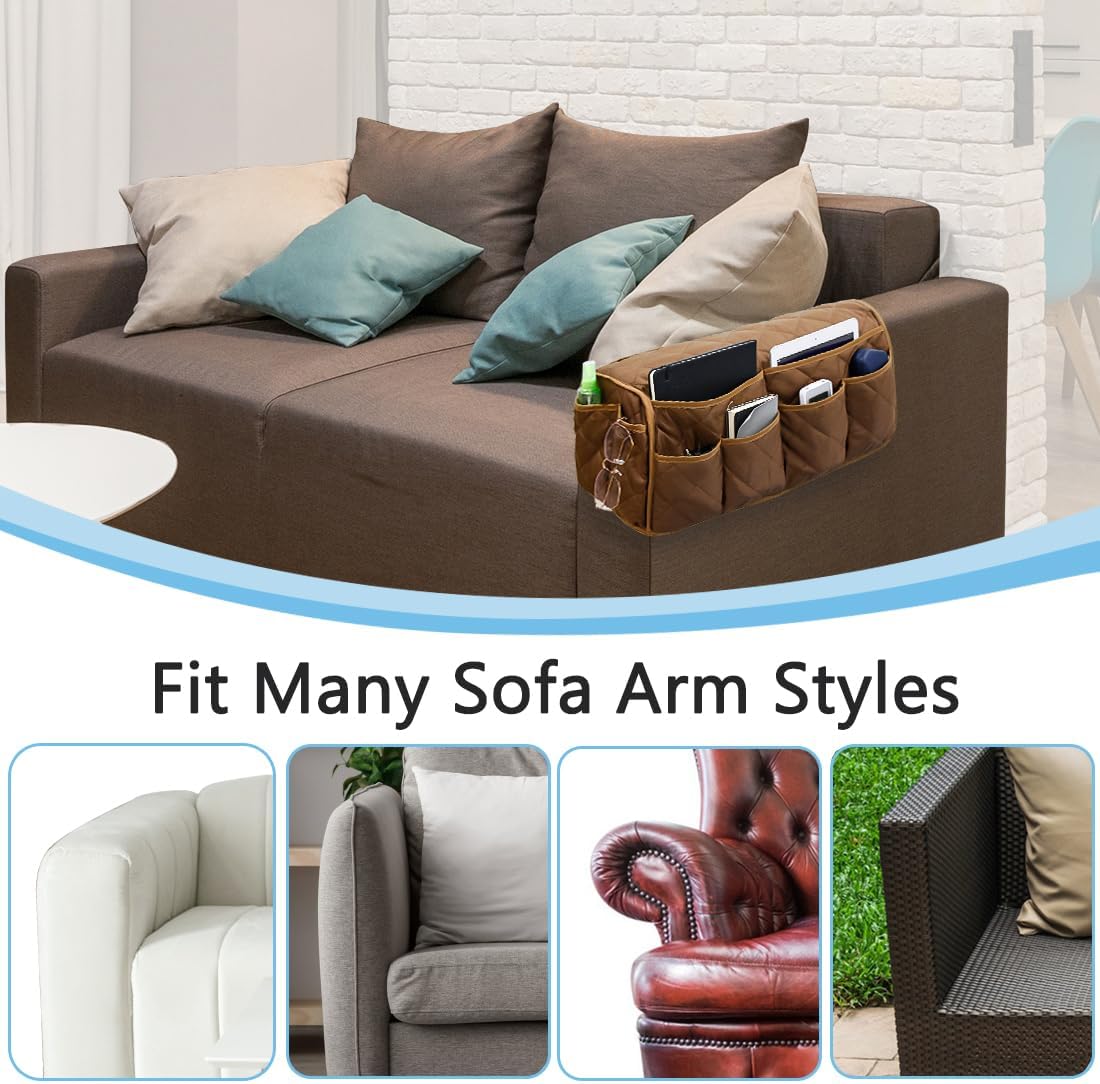 Remote Control Holder for Armchair, Armchair Caddy TV Remote Holder for Recline 14 Pockets, Non-Slip Remote Caddy Couch Caddy Organizer for TV Remote, Phone, Magazine (Brown)
