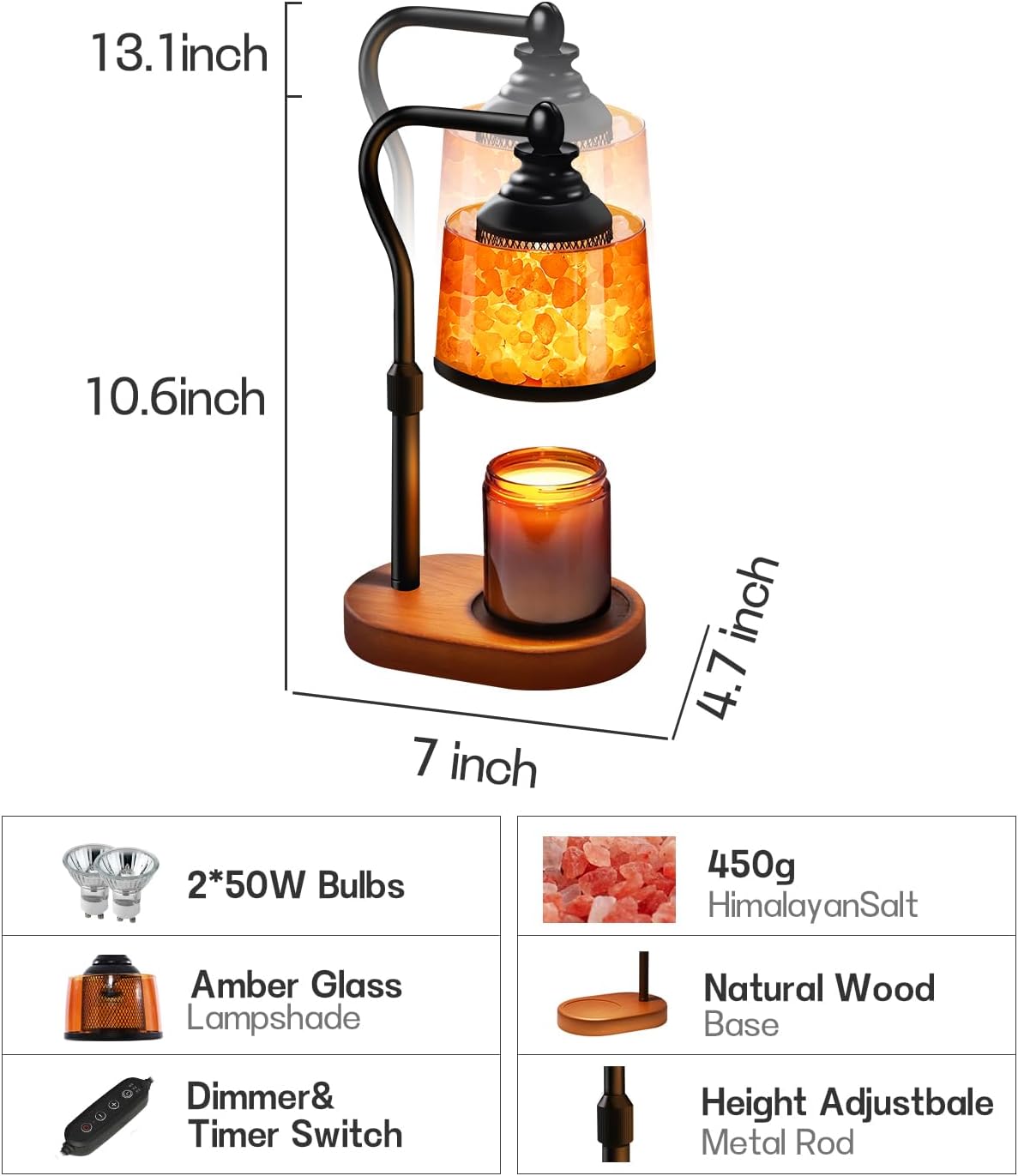 3-in-1 Candle Warmer Lamp with Himalayan Salt & Diffuser