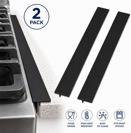 2-Pack Stove Gap Covers for Kitchen Counters 22" Silicone Gap Filler Heat Resistant Food Grade Easy Clean (Black)
