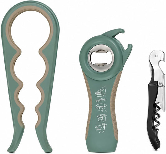 5-in-1 Non-Slip Opener Set, Can, Bottle & Wine Opener | Leverage design for easy open Comfortable grip handle Rust-proof steel Multi-purpose kitchen tool Compact storage
