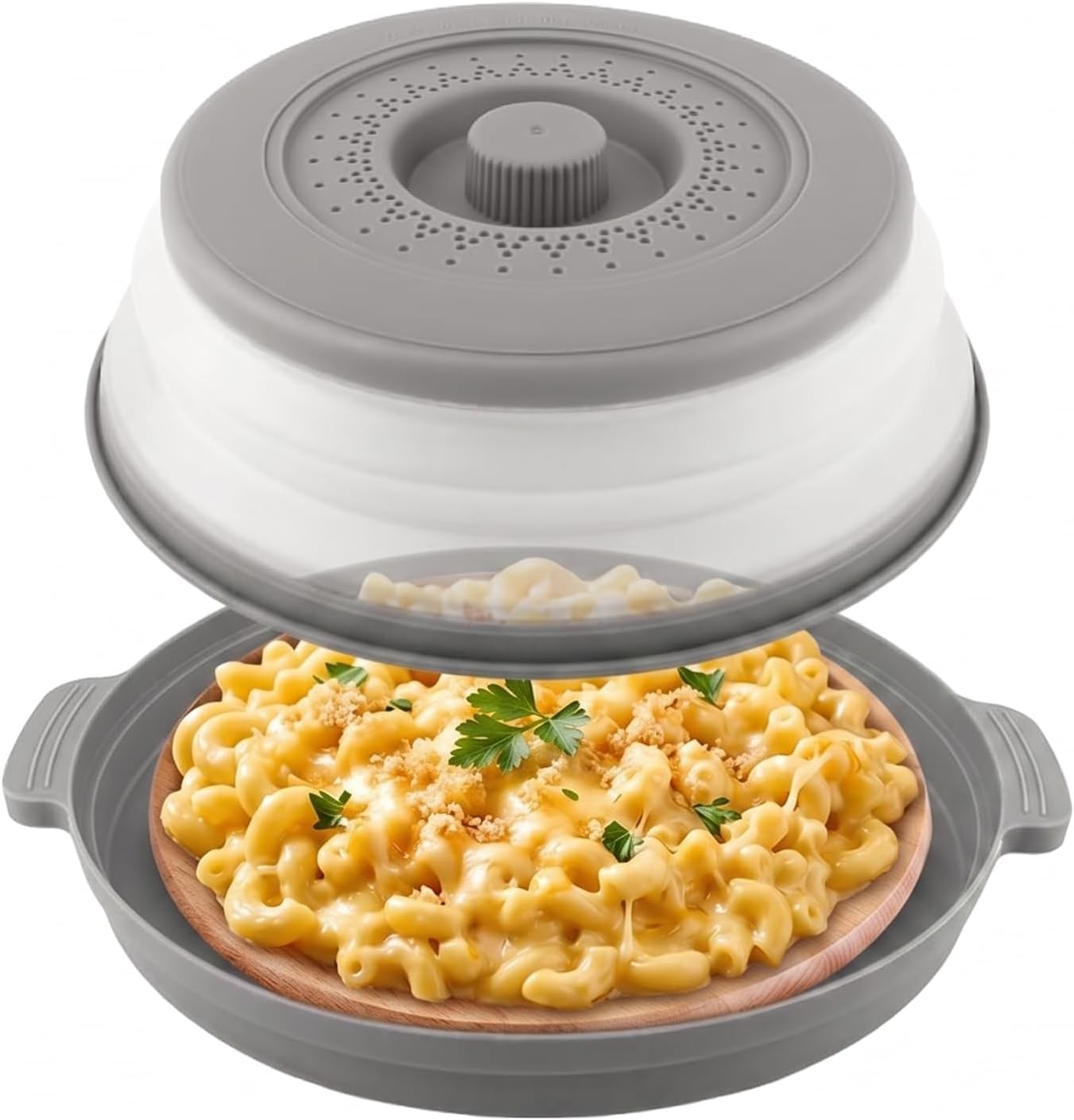 Anti-Scald Splatter Cover, Collapsible Vented Lid & Base, Fits 11" Plates | BPA-Free, Dishwasher Safe, Steam Vents for Even Heating. Collapsible Design for Easy Storage. Ideal for Meal Prep & Reheating