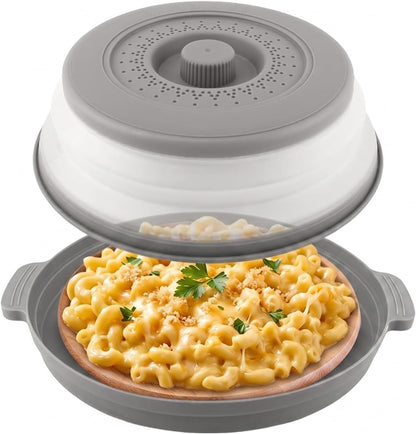 Anti-Scald Splatter Cover, Collapsible Vented Lid & Base, Fits 11" Plates | BPA-Free, Dishwasher Safe, Steam Vents for Even Heating. Collapsible Design for Easy Storage. Ideal for Meal Prep & Reheating