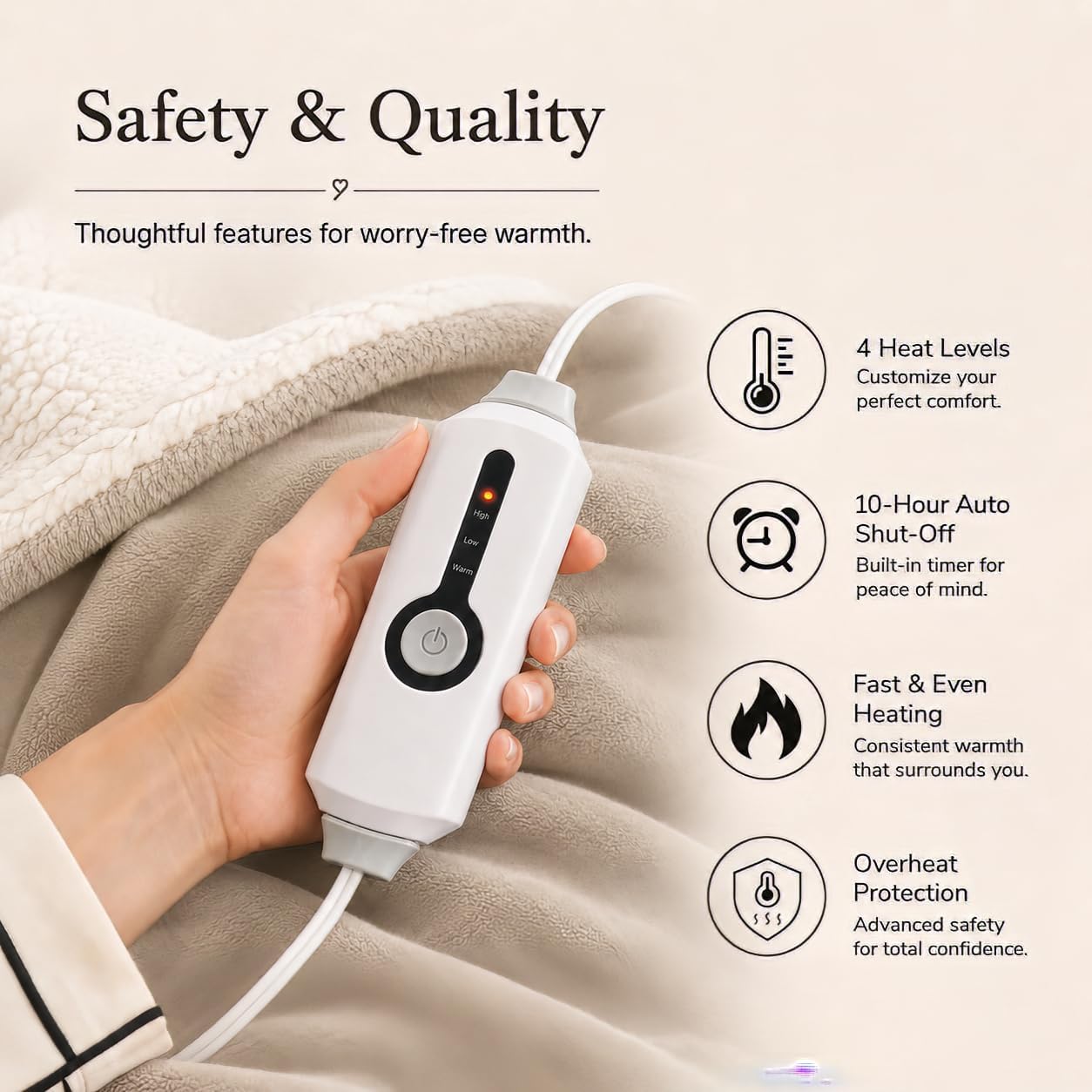 Electric Heated Blanket Full Size 72"x84" – Light Gray | ETL for Safe Overnight, 4 Heat Settings & 10H Auto Off, Dual-Sided Microplush Sherpa for Home Night, Machine washable