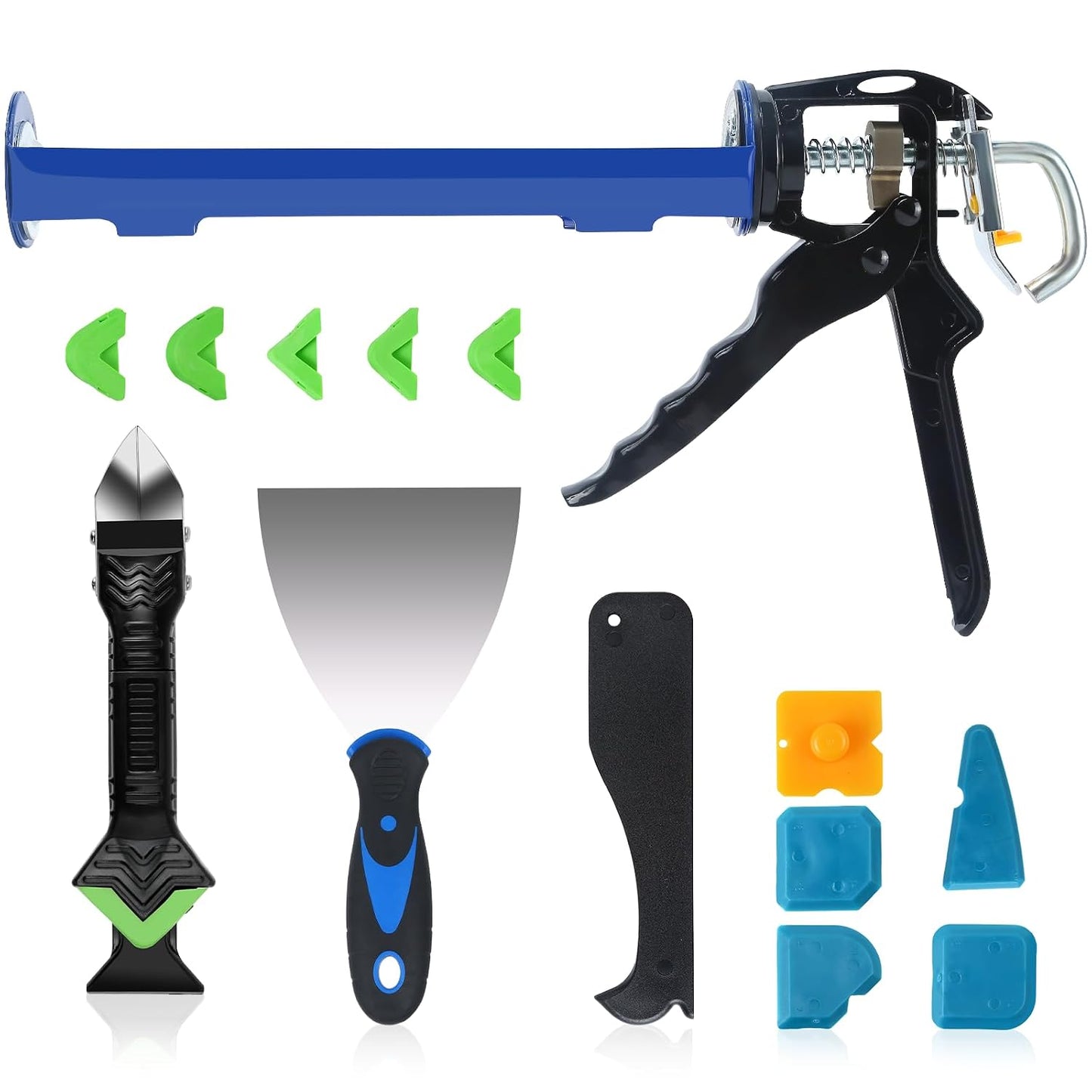 Silicone Caulking Tool,5 in1 caulk remover tool with Grout Scraper,caulking tool kit，Adhesive Residue Scraper Seam Repair Tool Kit for Kitchen Bathroom