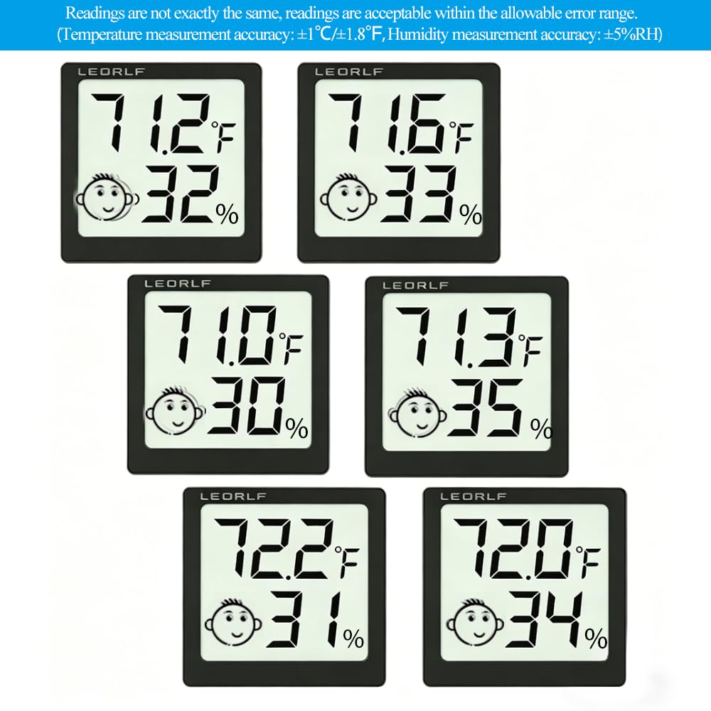 Mini Humidity Meter Hygrometer 6 Pack Room Thermometer Indoor Digital Temperature and Humidity Monitor (Black)