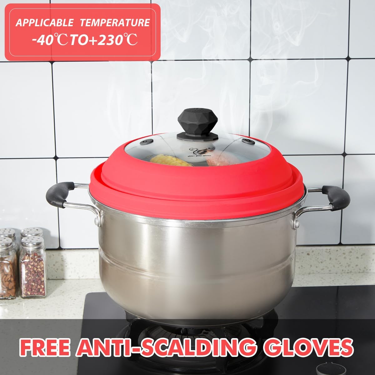 Microwave Splatter Cover Vented Glass Cover Splatter Guard Lid with Collapsible Silicone for Food as Pot Cover Plate Cover 10.8 inch for 6 7 8 9 10 inch Plate Bowl Light Grey