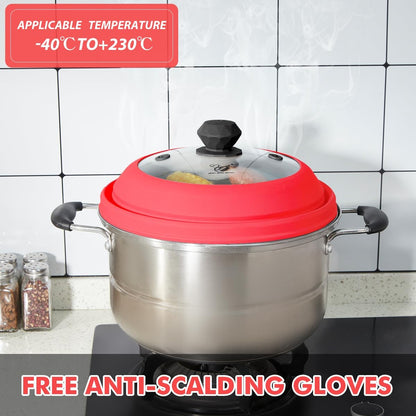 Microwave Splatter Cover Vented Glass Cover Splatter Guard Lid with Collapsible Silicone for Food as Pot Cover Plate Cover 10.8 inch for 6 7 8 9 10 inch Plate Bowl Light Grey