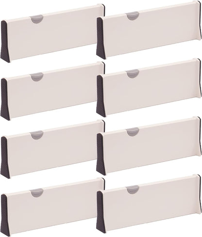 TENABORT Set of 8 Adjustable Drawer Dividers Organizer Separators Plastic Dresser Organizer for Bedroom, Bathroom, Closet, Office Desk, Kitchen Storage