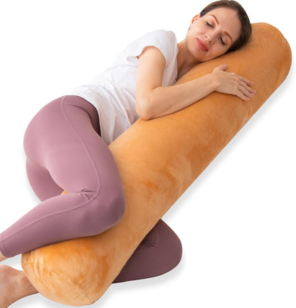 1 MIDDLE ONE Body Pillow for Adults, Bolster Pillow with Removable Velvet Cover, Long Round Cervical Roll Pillow, 35 x 7.87 Inches, Blue