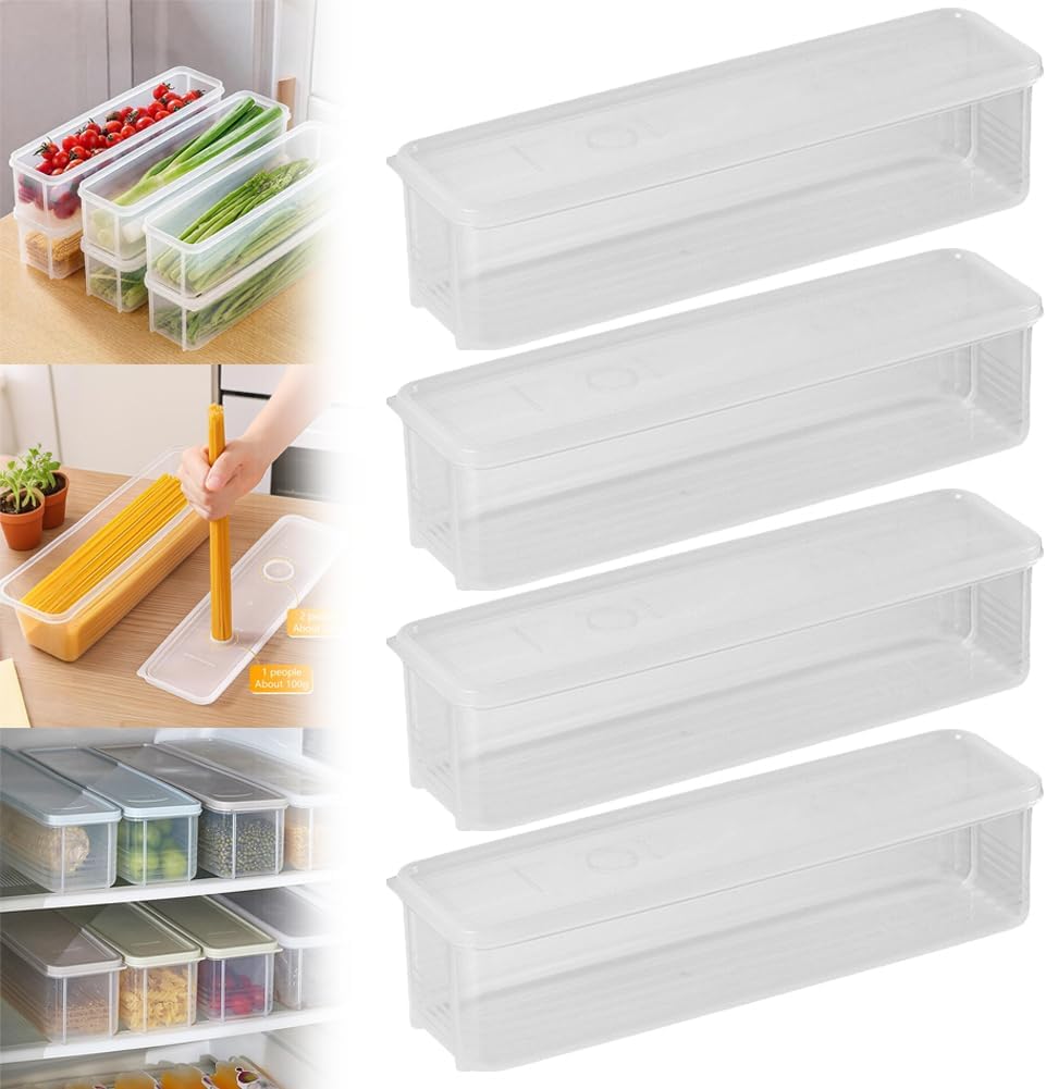 Storage & Crisper Boxes, 35oz Stackable Airtight Keeper for Refrigerator and Fridge, Food Storage Containers with Lids Keep Fresh for Spaghetti Salad Lettuce Herb Fruit Vegetable Cheese Bacon (Blue)