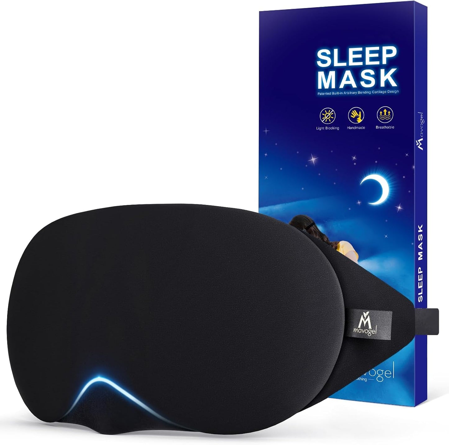 Mavogel Cotton Sleep Eye Mask, Light Blocking with Adjustable Nose Bridge | Updated Design, Soft and Comfortable Night Eye Mask for Men Women, Eye Blinder for Shift Work, Includes Travel Pouch, Grey
