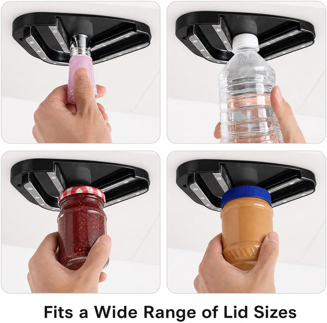 Under Cabinet Jar Opener Double U Grip Bottle Opener for Arthritis | Bottle Opener for Any-Size Lid Easily Unscrew Bottle & Can Opener for Weak Hands and Seniors