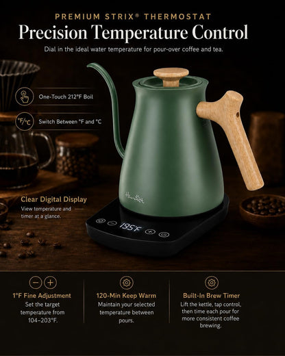 Harriet Gooseneck Electric Kettle, 1°F Control, Brew Time, 0.8L