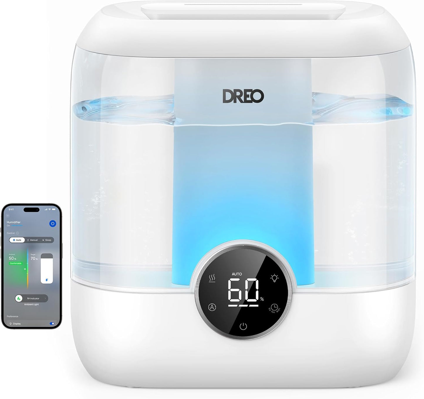 DREO 6L Smart Humidifiers for Bedroom, Large Room, 60H Runtime, Quiet 28dB | Top Fill Supersized Cool Mist Humidifier for Plants, Indoor, Home, Night Light, App/Touch/Voice Control, Black